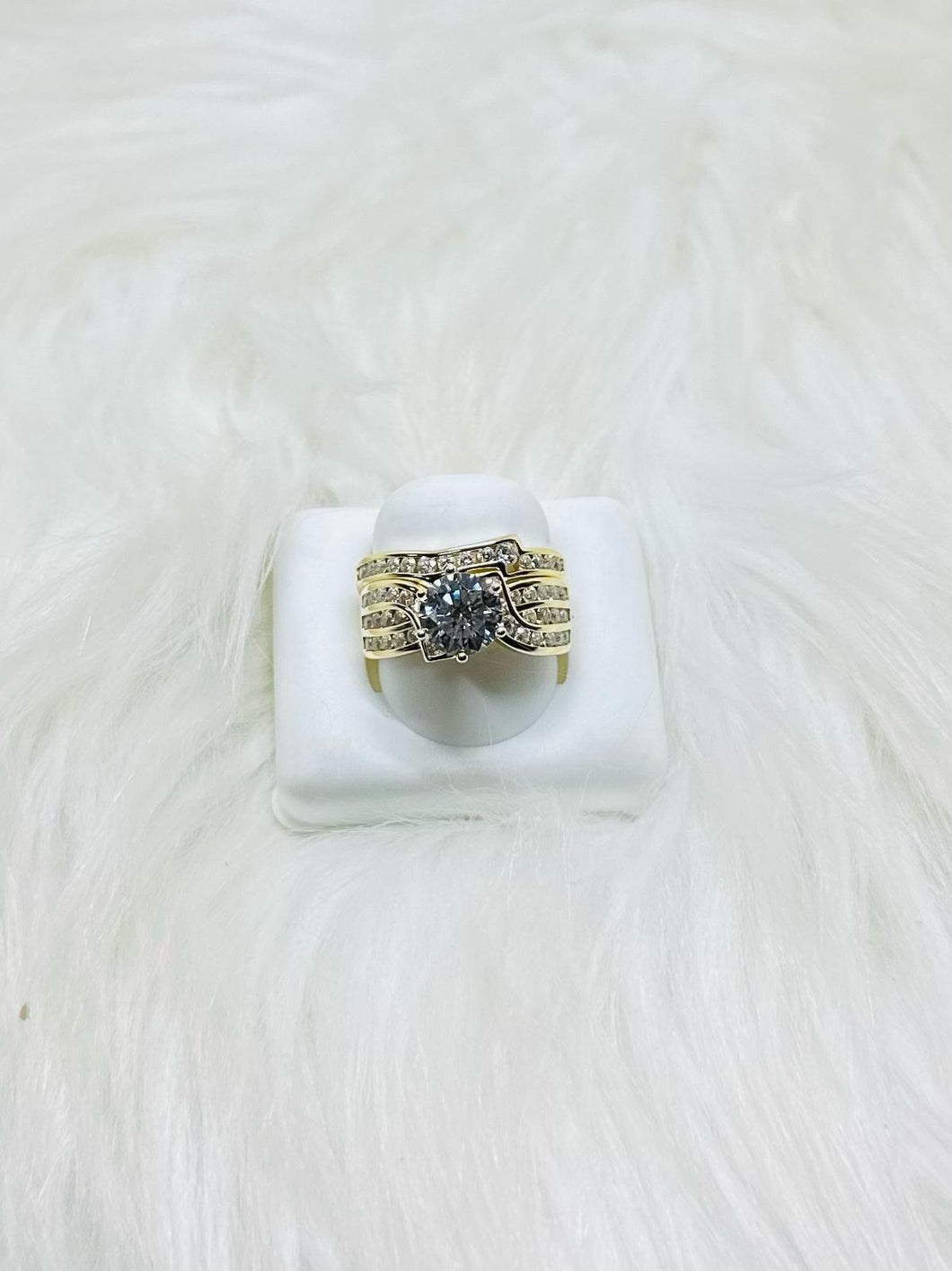 Gold Overlay Silver CZ Stone Ring