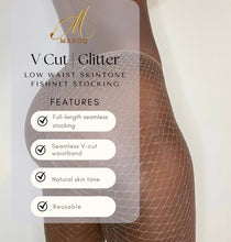 Load image into Gallery viewer, V-Cut Skin Tone Fishnet Stocking