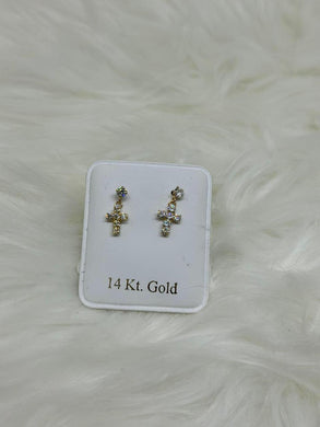 14k Gold Rhinestone Cross Earring