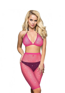 Woman’s Sexy Two Pice Rhinestone Mesh