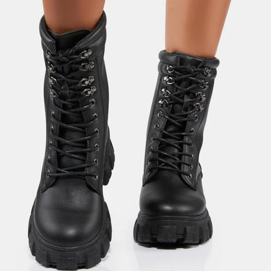 Women Mid-calf Leather Platform Boots