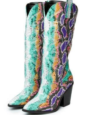 SNAKE SKIN RAINBOW COLOR COWBOY BOOTS BOOTS