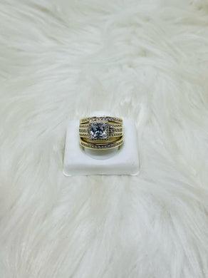 Silver Three Piece With Gold Overlay CZ Stone Ring