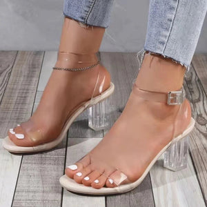 Transparent Block Heels Open Toe Ankle Strap